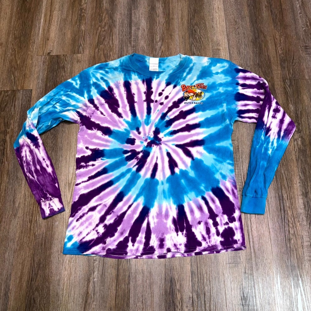 Colortone Shirt Unisex Large Multicolor Cotton Tie-Dye Crew Neck Long Sleeve